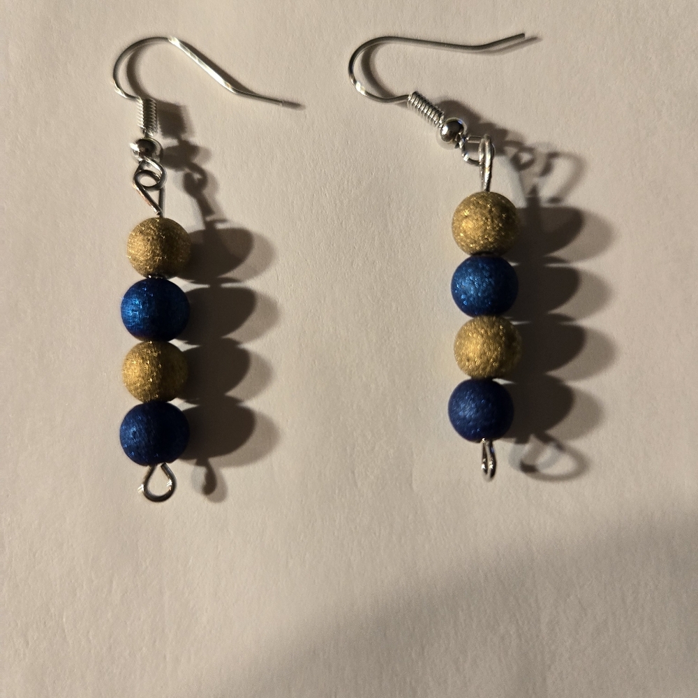 Hand crafted yellow and blue bead earrings